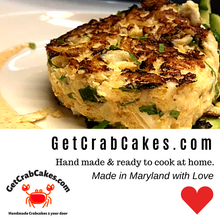 Load image into Gallery viewer, Six each (8 oz) Maryland Style Crab Cakes (Fresh not frozen) - Ready to Broil at Home!